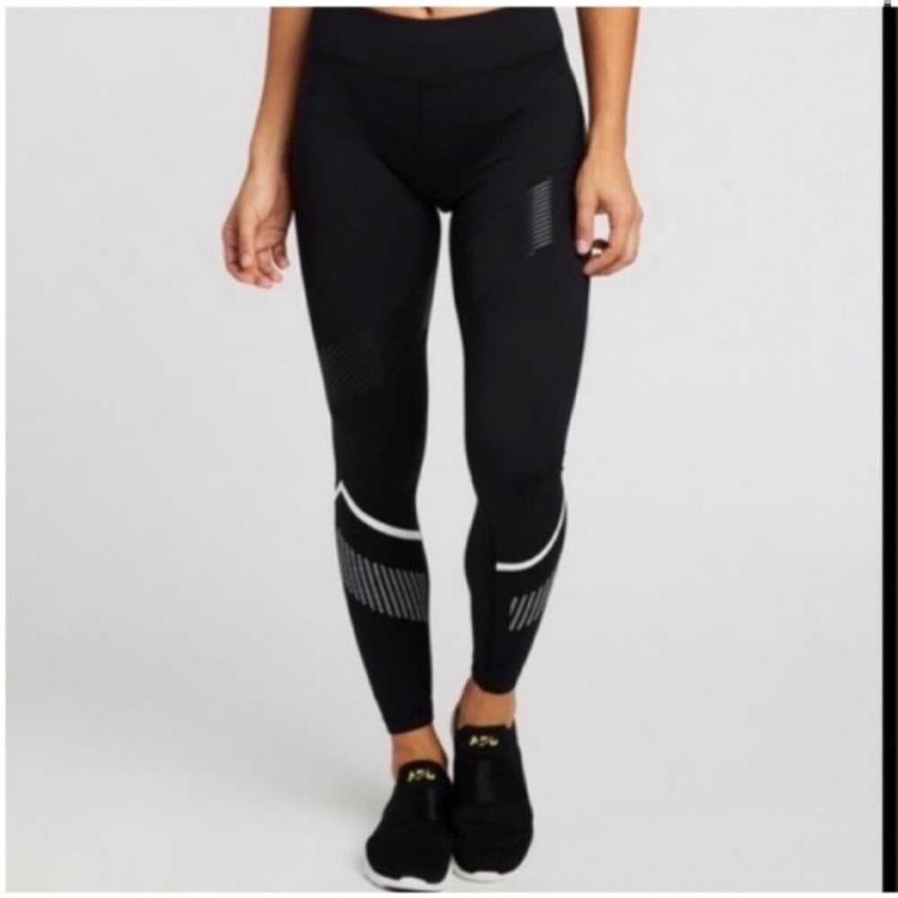 Lilybod Soulcycle Black White Stripe Dot High Waist Leggings size medium